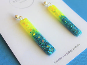 GLITTER STICKS - Neon Yellow and Blue Dangle with silver ball top