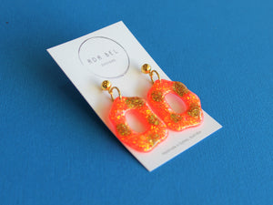 Random Resin - Neon Orange and Gold Glitter Dangle with gold ball top