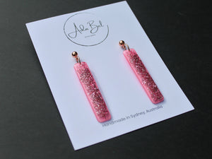 Glitter Sticks BABY PINK Glass Flakes Dangle with rose gold ball top